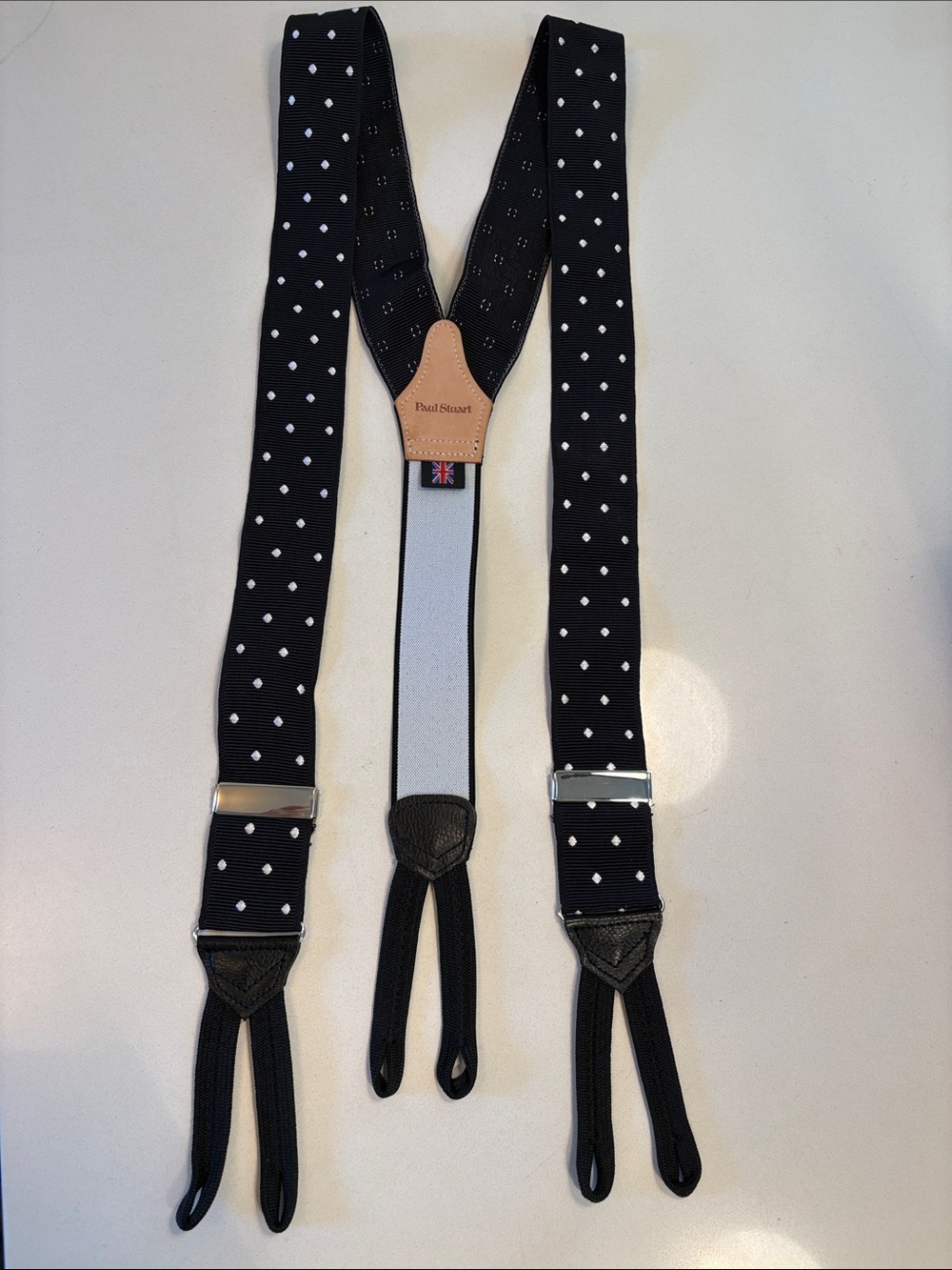 Paul Stuart Black Suspenders with White Diamond Pattern